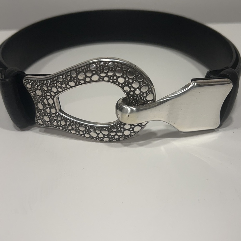 Chico's Accessories Chicos Belt S/M Leather Black Adjustable Silver